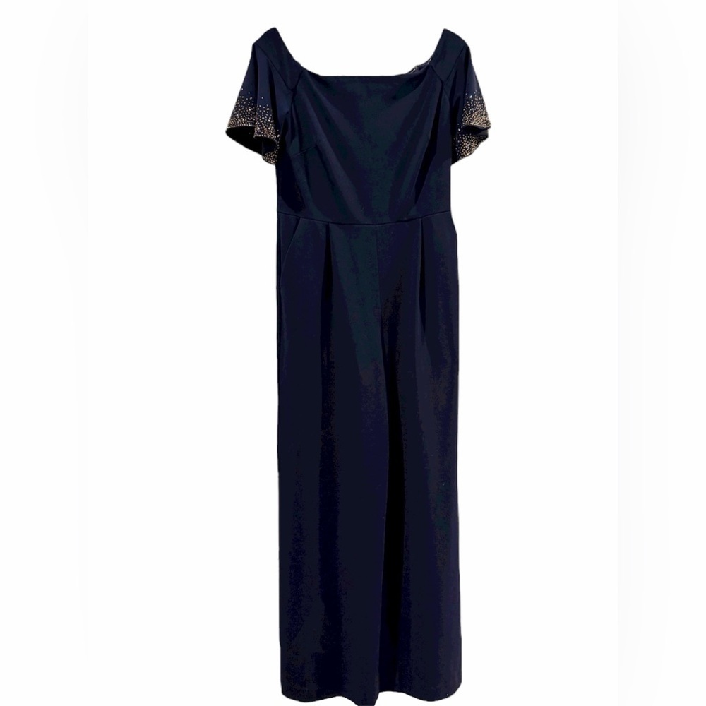 Calvin Klein Navy Blue Formal Jumpsuit with Embellished Sleeves Size 8